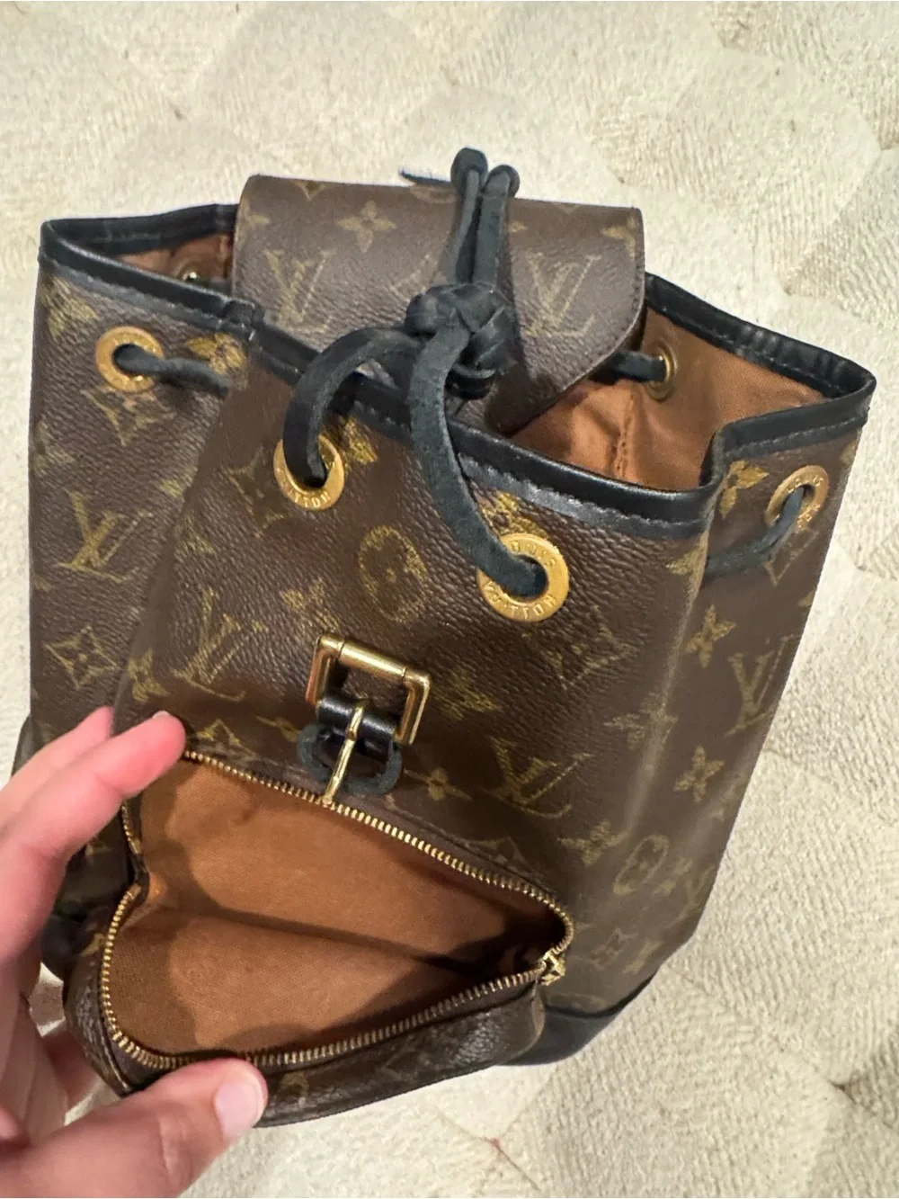 Revamped Louis Vuitton Monogram Drawstring Backpack by Vintage Boho Bags